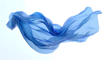 Blue Flying Fabric in the wind, isolated flying fabric with white background