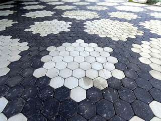 Black and white combination, hexagonal outdoor pavement stone floor tiles, sidewalk stone tiles...