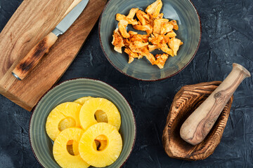 Dried fruits of ananas.