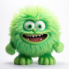 Fototapeta premium Funny, toothy, green monster in 3D cartoon style on a white background 