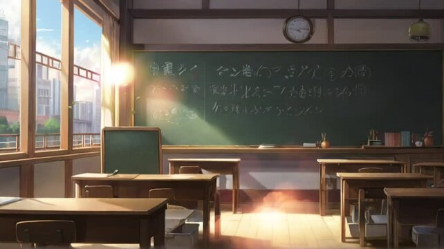 The atmosphere in a Japanese morning class with a little sunlight coming in from the window. Smooth and repeatable animations
