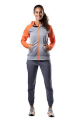 A confident female fitness instructor Isolated