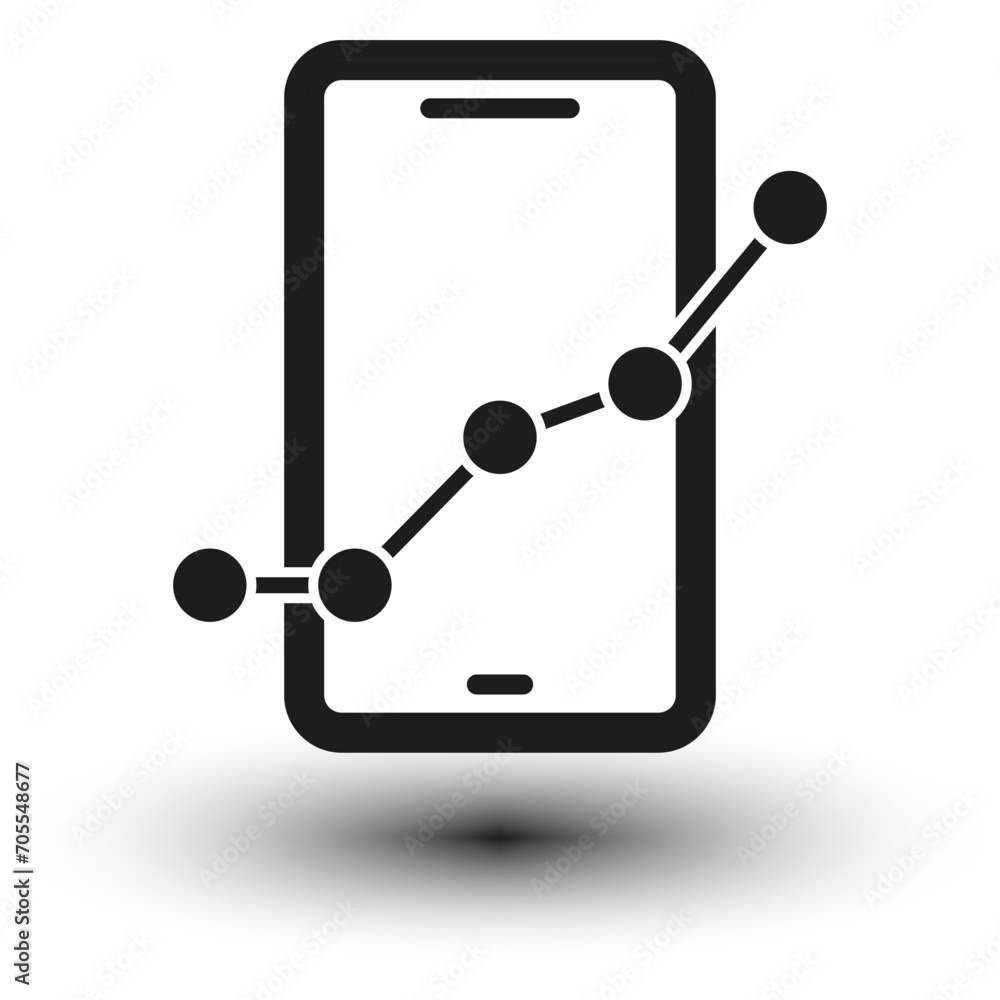 Poster mobile phone screen with financial charts and graphs. trend analysis on smartphone screen with graph