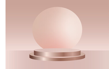 Rose gold podium background vector. Rose gold podium and ball isolated on abstract rose gold gradient background.