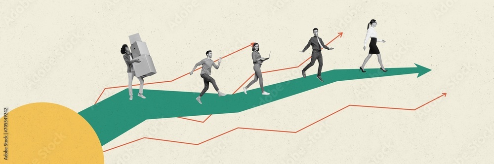 Poster horizontal business idea collage of big team professionals working in corporation which growth every