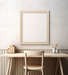 Blank vertical poster frame mockup in cozy home interior background. Photo Frame Mockup Luxurious with white wall background