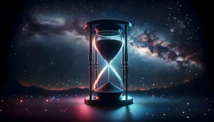 Foto op Canvas Hourglass with milky way or galaxy in the background, time travel concept © vanilnilnilla