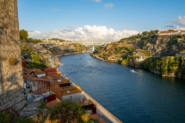 Douro River and terracota rooftops, UNESCO World Heritage Site at sunset. Porto, Portugal