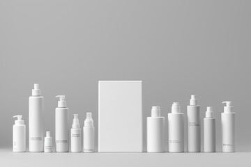 white, black, bottles, cup, Tube of cosmetic products on a white backgraound