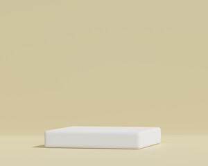 3d product background with single white square plate on pale floor, product backdrop, 3d render