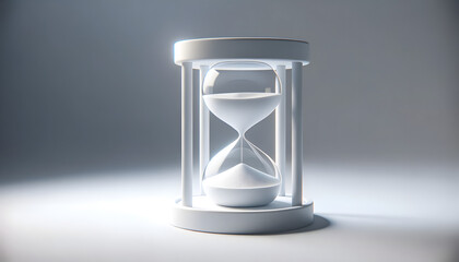 White hourglass flowing in 3d with copyspace on the left and right using in time concept