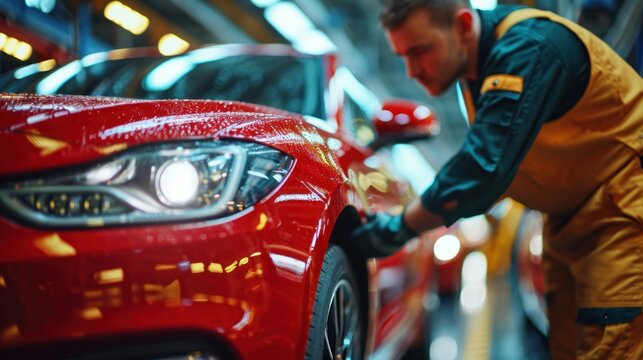 Car Service Worker Varnishing a Car