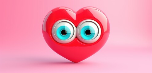 Obraz premium cute heart on a one tone background with emotion. Cartoon Heart with big realistic eyes. Pink shades