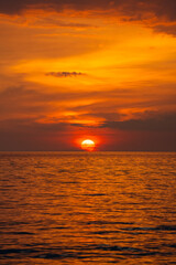 Sunset on the Andaman Sea at Yao Beach west coast of Thailand, Hat Chao Mai National Park Trang Province Thailand.