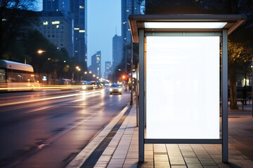 mockup white screen, stand alone, outdoor billboard, busstop 