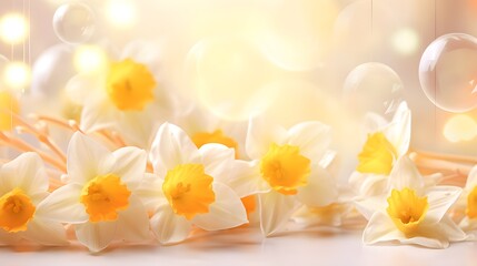 white daffodils close up. Spring wallpaper.