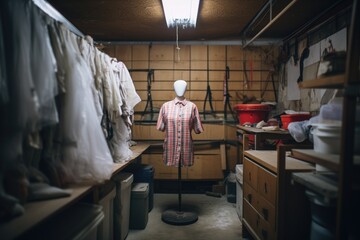 spooky mannequin in a neglected storage room