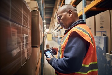 worker scanning barcodes on packages in a depot