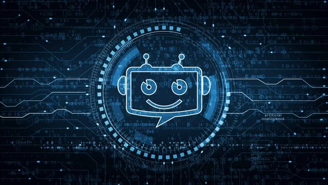 Chatbot ai online assistant support and artificial intelligence chat bot symbol abstract digital concept. Network, cyber technology and computer background seamless and looped.