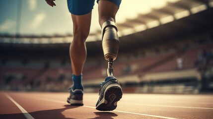 runner with prosthetic leg on the stadion - obrazy, fototapety, plakaty