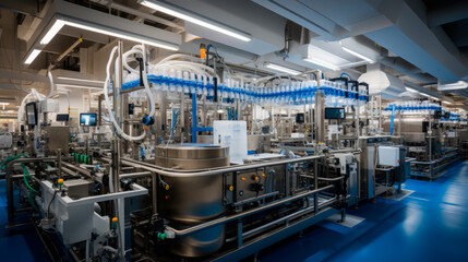 Producing medicines and drugs in futuristic laboratory with advanced technology, state-of-the-art design, digital displays in cool colors. Innovative, cutting edge research. Scientific Advances. Buds