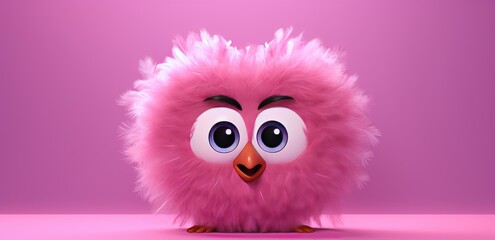 Fototapeta premium cute fuzzy furry heart on a monochrome background with emotion. Cartoon Heart with big realistic eyes. Pink shades
