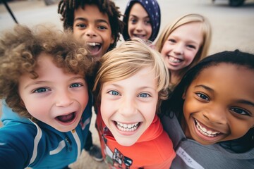 Fototapeta premium a group of kids making funny faces during a selfie session