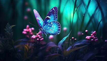 Beautiful butterflies shine in the fantasy forest