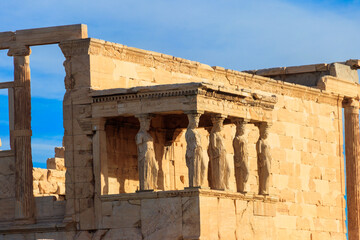 The Caryatid porch of Erechtheion (Erechtheum) or Temple of Athena Polias is an ancient Greek Ionic...