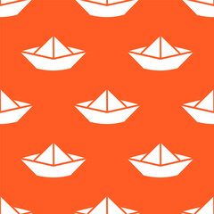 Orange seamless pattern with white origami boat