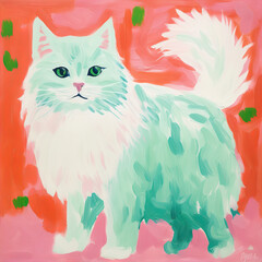 Stylized drawing of a cat on a red background
