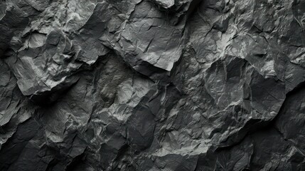 Textured black stone background created by a dark grey, rugged mountain surface with prominent cracks. Designers have plenty of space for creativity.
