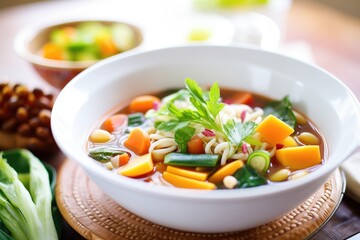 minestrone with colorful veggies and pasta pieces