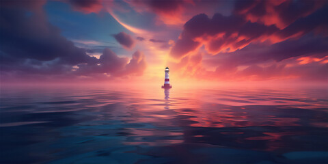 lighthouse in the sea at sunset