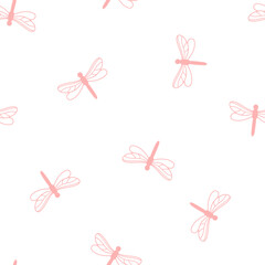 Seamless pattern with pink dragonfly