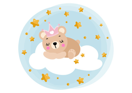 Round illustration sweet dreams with princess teddy bear prince sleeping on cloud © soniagoncalves