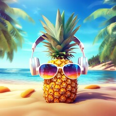 Pineapples with Sunglasses and Headphones

