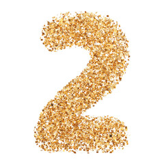 2 number Gold glitter 3D render
