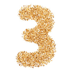 3 number Gold glitter 3D render
