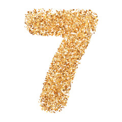 7 number Gold glitter 3D render