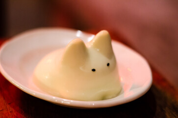 Kiwi cream pudding, Panna Cotta with kiwi sauce, on a plate. Light gray background 