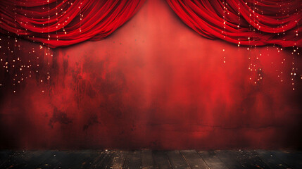 Classic banner with red theater curtains. Award ceremony background. Modern dark background with copy space. Generative AI	 - obrazy, fototapety, plakaty