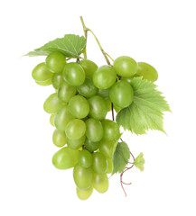 Fresh ripe grapes and leaves isolated on white