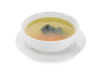 Tasty soup in bowl isolated on white