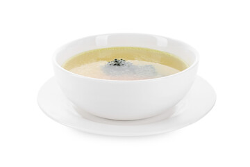 Tasty soup in bowl isolated on white