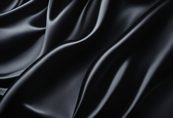 Obraz premium Abstract black background. Black silk satin fabric texture background. Beautiful soft folds on shiny fabric. Black elegant background for your design.