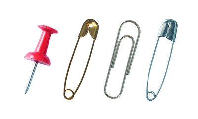 collection of safety pins and clips isolated