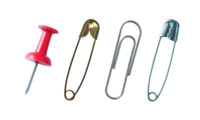 collection of safety pins and clips isolated