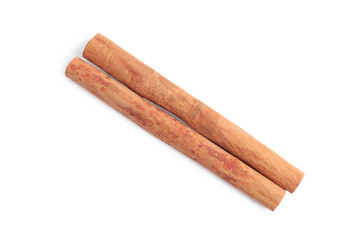 Aromatic cinnamon sticks isolated on white, top view