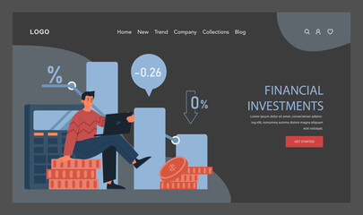 Financial planning web banner or landing page dark or night mode. Personal and family budget development, expense management. Investing money. Financial well-being. Flat vector illustration